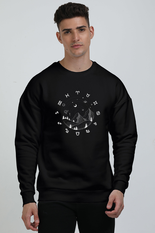 MEN || OVERSIZED SWEATSHIRT || SPACE GRAPHIC || STARS AND PLANETS || COSMIC DESIGN || ZODIAC SIGNS || MOUNTAIN || ASTROLOGY