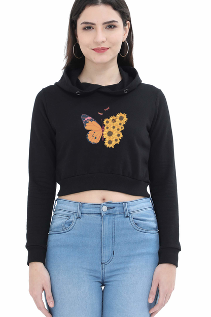 WOMEN || CROP HOODIES || FLORAL PRINT || NATURE || BOHO || BUTTERFLY || SUNFLOWER || GENERATIVE ART