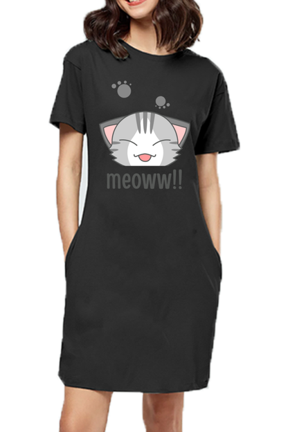 WOMEN || T-SHIRT DRESS || CAT || ANIME || ANIMAL PRINT || CAT LOVER || CUTE CAT || KITTEN || FUNNY || ANIMAL LOVER || GRAPHIC DESIGN || GIFT FOR HER