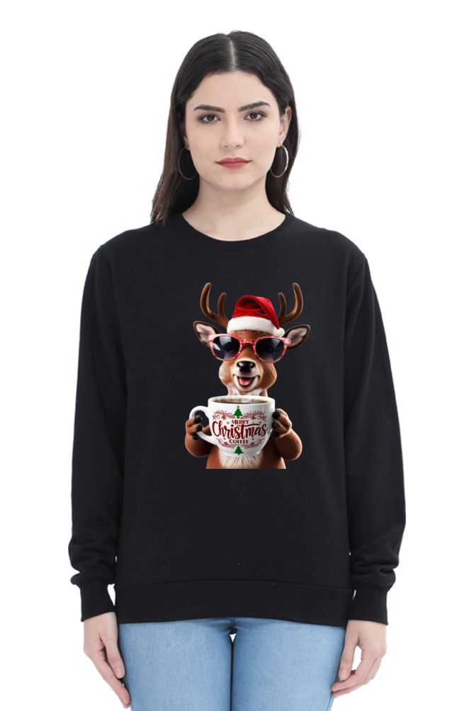 WOMEN || SWEATSHIRT || STREETWEAR || COFFEE LOVER || COFFEE ADDICT || REINDEER || FUNNY || CHRISTMAS GIFT || GIFT FOR HER || WINTER WEAR