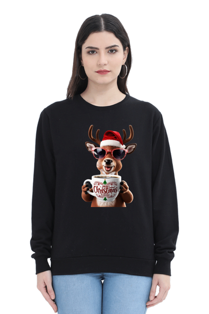 WOMEN || SWEATSHIRT || STREETWEAR || COFFEE LOVER || COFFEE ADDICT || REINDEER || FUNNY || CHRISTMAS GIFT || GIFT FOR HER || WINTER WEAR