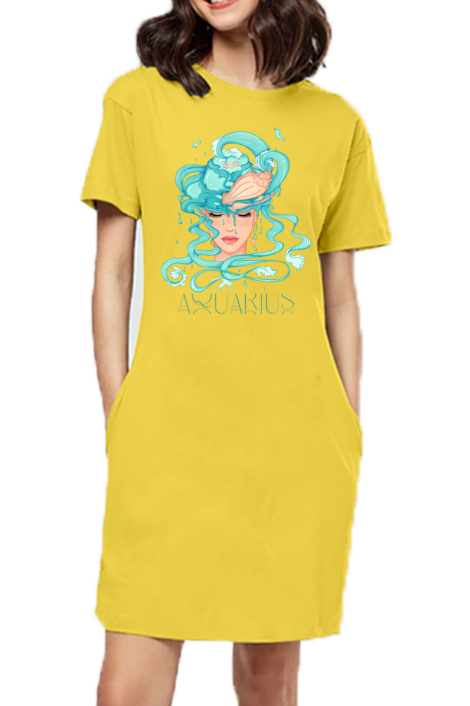 WOMEN || T-SHIRT DRESS || ZODIAC SIGN || ASTROLOGY || AQUARIUS || CONFIDENCE || WATER || PSYCHEDELIC ART || BIRTHDAY || GIFT FOR HER