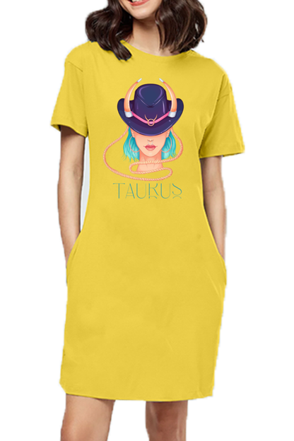 WOMEN || T-SHIRT DRESS || ZODIAC SIGN || ASTROLOGY || TAURUS || HORNS || BIRTHDAY || GIFTS FOR HER