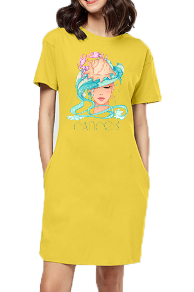 WOMEN || T-SHIRT DRESS || ZODIAC SIGN || ASTROLOGY || CANCER || CRAB DESIGN || PSYCHEDELIC ART || BIRTHDAY || GIFTS FOR HER