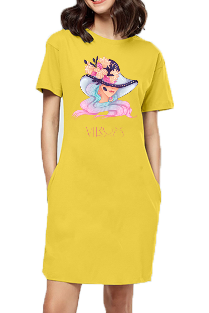 WOMEN || T-SHIRT DRESS || ZODIAC SIGN || ASTROLOGY || VIRGO || FLORAL PRINT || VECTOR ART || COSMIC || BIRTHDAY || GIFTS FOR HER