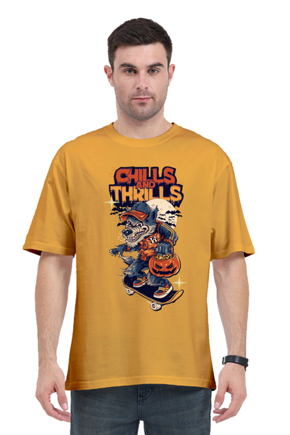 MEN || ROUND NECK OVERSIZED CLASSIC T-SHIRT || STREETWEAR || TRENDY || SPOOKY || MONSTER || WEREWOLF || SKATEBOARD || PUMPKIN || HALLOWEEN