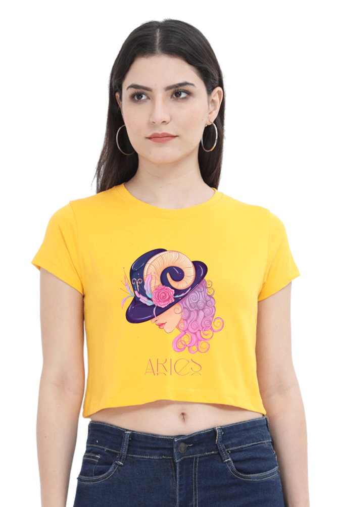 WOMEN || CROP TOP || ZODIAC SIGN || ASTROLOGY || ARIES || FLORAL PRINT || BIRTHDAY || GIFTS FOR HER