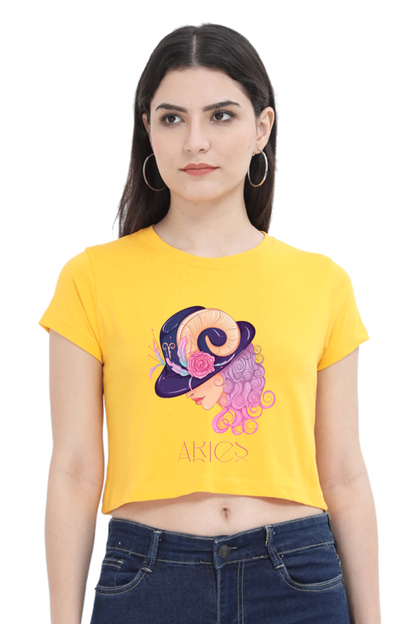 WOMEN || CROP TOP || ZODIAC SIGN || ASTROLOGY || ARIES || FLORAL PRINT || BIRTHDAY || GIFTS FOR HER