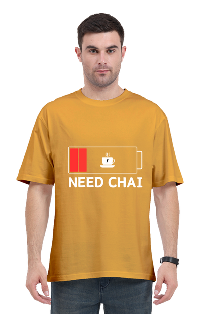 MEN || ROUND NECK OVERSIZED CLASSIC T-SHIRT || STREETWEAR || TEA LOVER || TEA ADDICT || NEED CHAI || INDIAN TEA