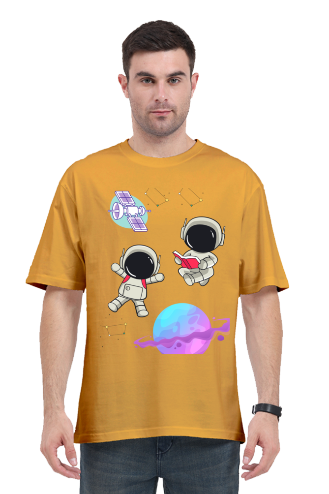 MEN || ROUND NECK OVERSIZED CLASSIC T-SHIRT || SPACE GRAPHIC || CUTE ASTRONAUT || STARS AND PLANETS || COSMIC DESIGN