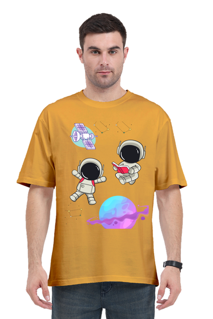 MEN || ROUND NECK OVERSIZED CLASSIC T-SHIRT || SPACE GRAPHIC || CUTE ASTRONAUT || STARS AND PLANETS || COSMIC DESIGN