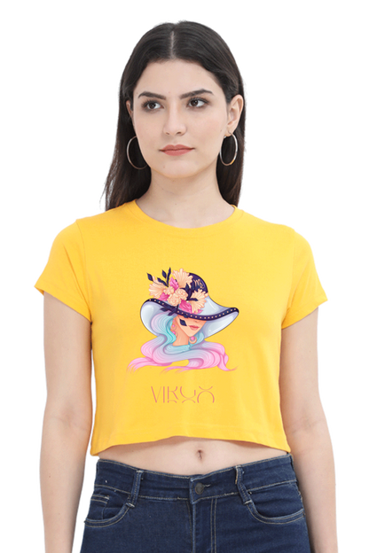 WOMEN || CROP TOP || ZODIAC SIGN || ASTROLOGY || VIRGO || FLORAL PRINT || VECTOR ART || COSMIC || BIRTHDAY || GIFTS FOR HER