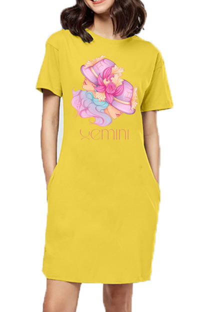 WOMEN || T-SHIRT DRESS || ZODIAC SIGN || ASTROLOGY || GEMINI || FLORAL PRINT || BIRTHDAY ||GIFTS FOR HER