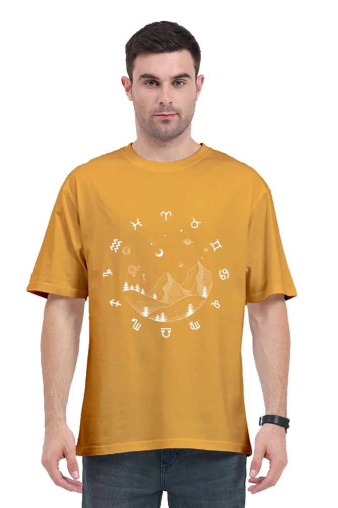 MEN || ROUND NECK OVERSIZED CLASSIC T-SHIRT || SPACE GRAPHIC || STARS AND PLANETS || COSMIC DESIGN || ZODIAC SIGNS || MOUNTAIN || ASTROLOGY