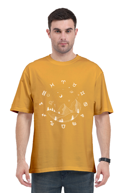 MEN || ROUND NECK OVERSIZED CLASSIC T-SHIRT || SPACE GRAPHIC || STARS AND PLANETS || COSMIC DESIGN || ZODIAC SIGNS || MOUNTAIN || ASTROLOGY