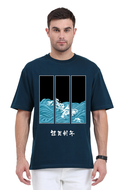 MEN || ROUND NECK OVERSIZED CLASSIC T-SHIRT || JAPANESE ART || HAPPY NEW YEAR || THE GREAT WAVE OFF KANAGAWA