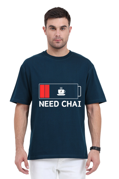 MEN || ROUND NECK OVERSIZED CLASSIC T-SHIRT || STREETWEAR || TEA LOVER || TEA ADDICT || NEED CHAI || INDIAN TEA