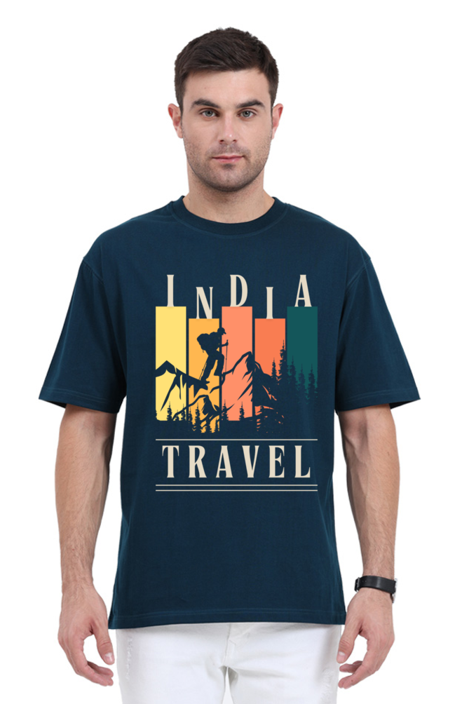 MEN || ROUND NECK OVERSIZED CLASSIC T-SHIRT || TRAVEL || ADVENTURE || INDIA || SKIER GRAPHIC