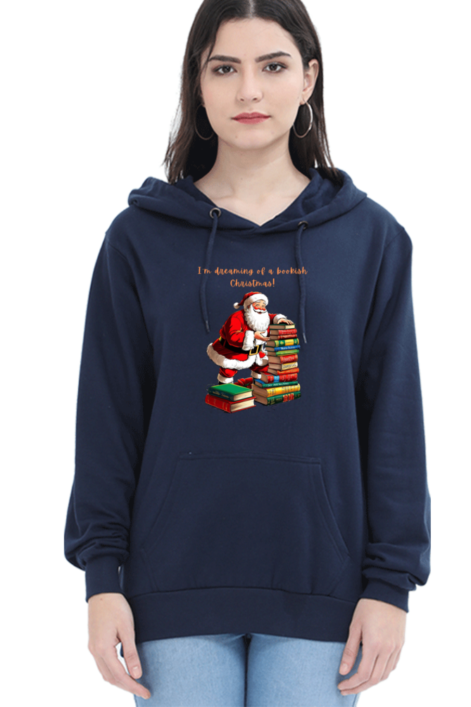 WOMEN || HOODIE SWEATSHIRT || MERRY CHRISTMAS || STREETWEAR || BOOKWORM || BOOK LOVER || SANTA CLAUS || READER || HOLIDAY FASHION || CUTE SANTA || GRAPHIC DESIGN || CHRISTMAS GIFTS || WINTER WEAR