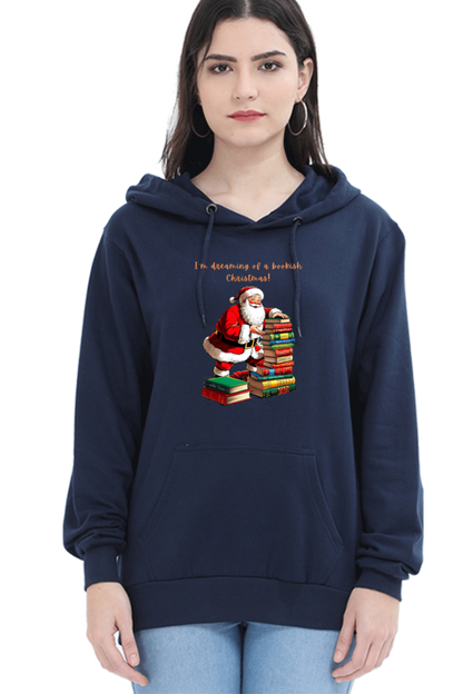 WOMEN || HOODIE SWEATSHIRT || MERRY CHRISTMAS || STREETWEAR || BOOKWORM || BOOK LOVER || SANTA CLAUS || READER || HOLIDAY FASHION || CUTE SANTA || GRAPHIC DESIGN || CHRISTMAS GIFTS || WINTER WEAR