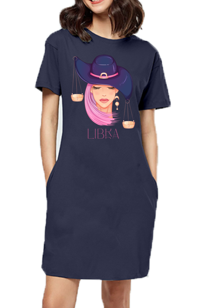 WOMEN || T-SHIRT DRESS || ZODIAC SIGN || ASTROLOGY || LIBRA || EXTROVERT || FRIENDLY || EARRINGS DESIGN || ELEGANT || VECTOR ART || BIRTHDAY || GIFT FOR HER