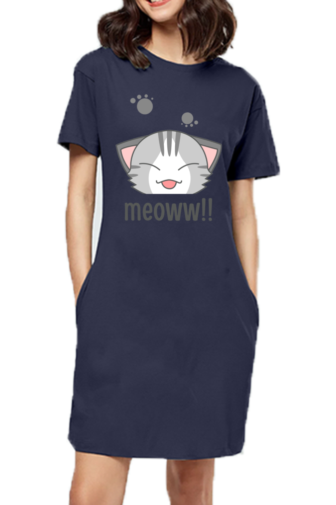 WOMEN || T-SHIRT DRESS || CAT || ANIME || ANIMAL PRINT || CAT LOVER || CUTE CAT || KITTEN || FUNNY || ANIMAL LOVER || GRAPHIC DESIGN || GIFT FOR HER