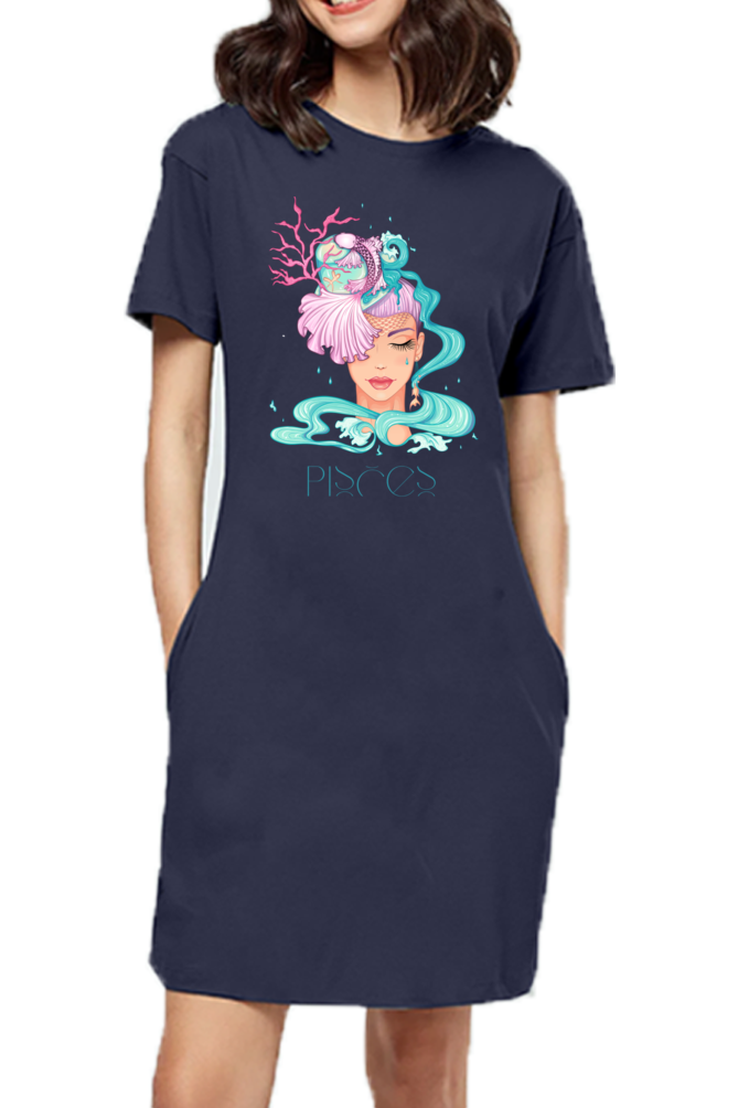 WOMEN || T-SHIRT DRESS || ZODIAC SIGN || ASTROLOGY || PISCES || ROMANTIC || LOWBROW || SPIRITUAL || FISH || MERMAID || BIRTHDAY || GIFT FOR HER