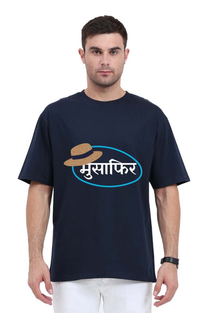 MEN || ROUND NECK OVERSIZED CLASSIC T-SHIRT || TRAVEL || HAT DESIGN || HINDI TEXT || MUSAFIR