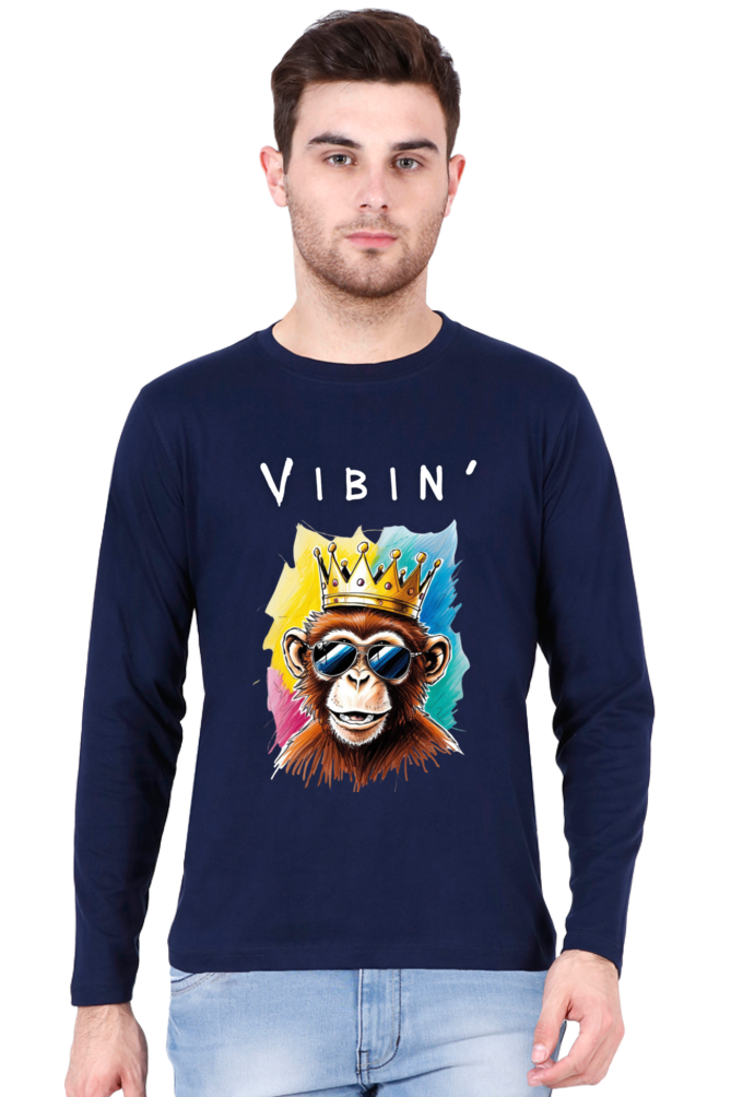 MEN || ROUND NECK FULL SLEEVES T-SHIRT || STREETWEAR || STREET ART || POSITIVE VIBES || BLACK COLOUR || MONKEY || FASHION