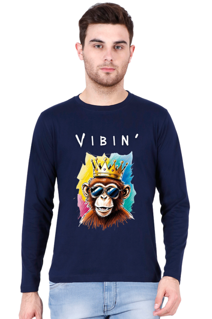 MEN || ROUND NECK FULL SLEEVES T-SHIRT || STREETWEAR || STREET ART || POSITIVE VIBES || BLACK COLOUR || MONKEY || FASHION