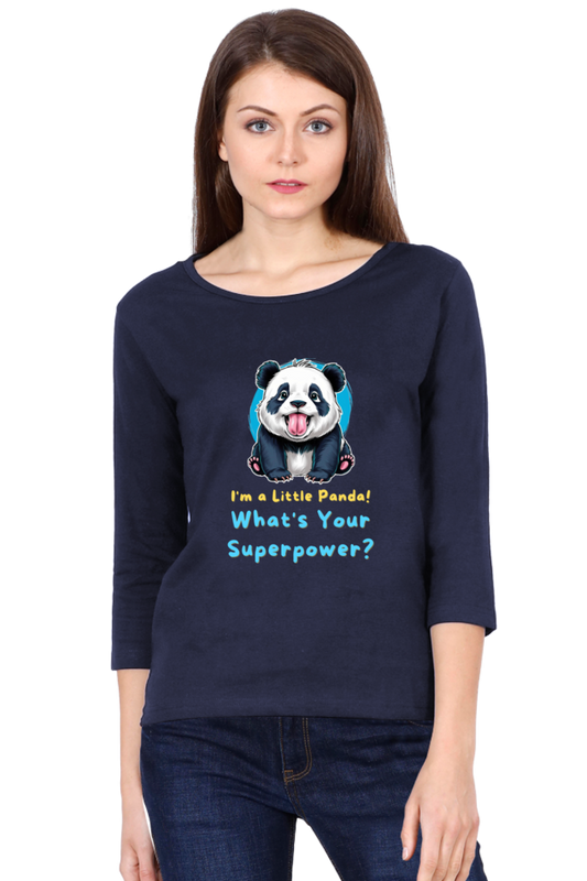 WOMEN || ROUND NECK FULL SLEEVE T-SHIRT || CUTE PANDA || FUNNY QUOTES || PANDA BEAR || VECTOT ART || ANIMAL PRINT || ANIME || FASHION || LITTLE PANDA || GIFT FOR HER