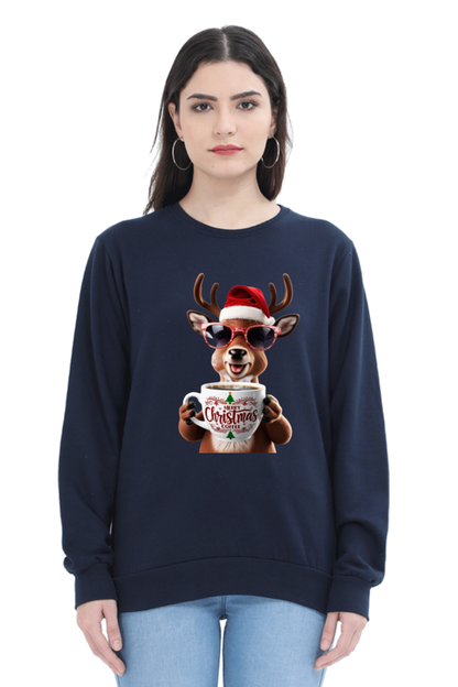 WOMEN || SWEATSHIRT || STREETWEAR || COFFEE LOVER || COFFEE ADDICT || REINDEER || FUNNY || CHRISTMAS GIFT || GIFT FOR HER || WINTER WEAR