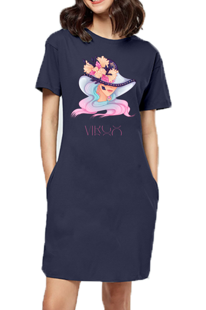 WOMEN || T-SHIRT DRESS || ZODIAC SIGN || ASTROLOGY || VIRGO || FLORAL PRINT || VECTOR ART || COSMIC || BIRTHDAY || GIFTS FOR HER