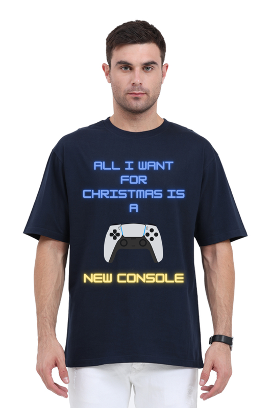 MEN || ROUND NECK OVERSIZED CLASSIC T-SHIRT || MERRY CHRISTMAS || STREETWEAR || PLAYSTATION CONSOLE || VECTOR ART || GAMER GIFT || GAMER STYLE || GAMING LOVER || ALL I WANT FOR CHRISTMAS IS A NEW CONSOLE