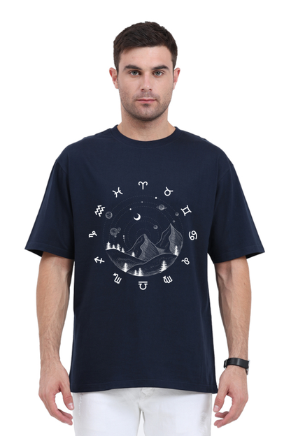 MEN || ROUND NECK OVERSIZED CLASSIC T-SHIRT || SPACE GRAPHIC || STARS AND PLANETS || COSMIC DESIGN || ZODIAC SIGNS || MOUNTAIN || ASTROLOGY