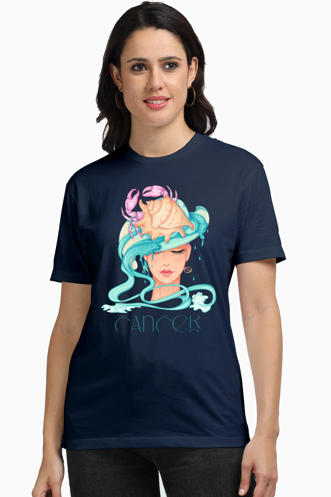 WOMEN || ROUND NECK T-SHIRT || ZODIAC SIGN || ASTROLOGY || CANCER || CRAB DESIGN || PSYCHEDELIC ART || BIRTHDAY || GIFTS FOR HER