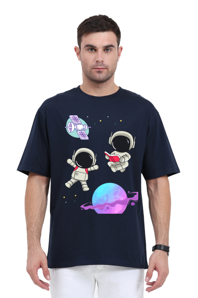 MEN || ROUND NECK OVERSIZED CLASSIC T-SHIRT || SPACE GRAPHIC || CUTE ASTRONAUT || STARS AND PLANETS || COSMIC DESIGN