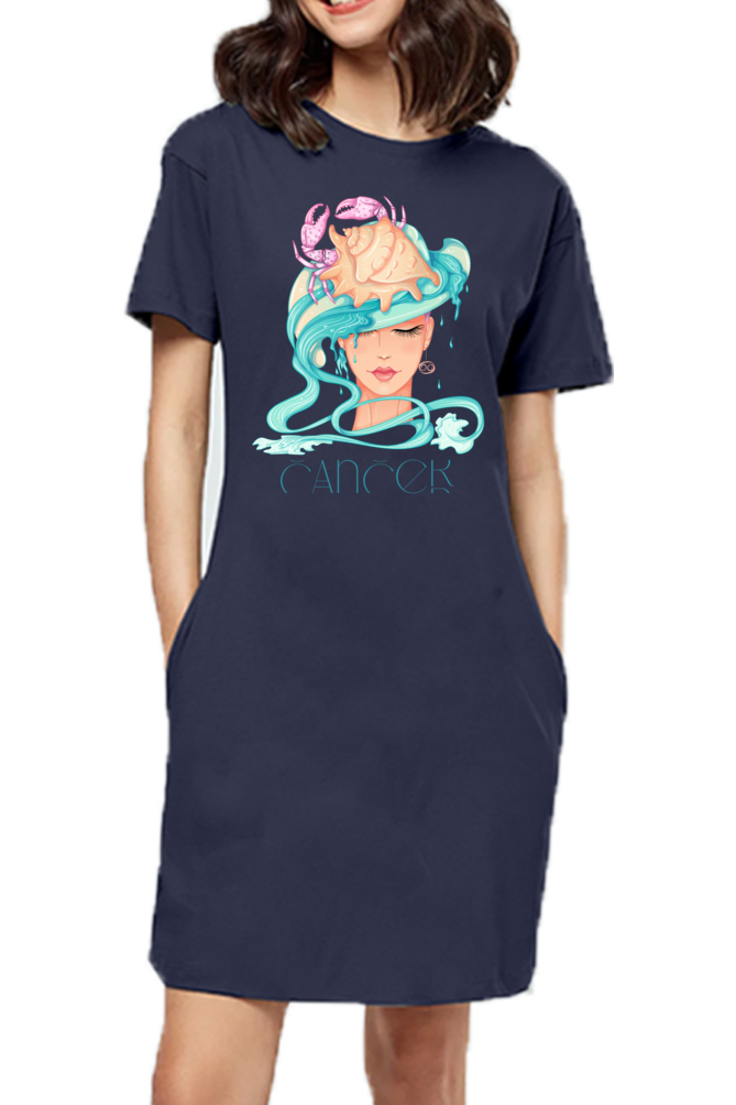 WOMEN || T-SHIRT DRESS || ZODIAC SIGN || ASTROLOGY || CANCER || CRAB DESIGN || PSYCHEDELIC ART || BIRTHDAY || GIFTS FOR HER