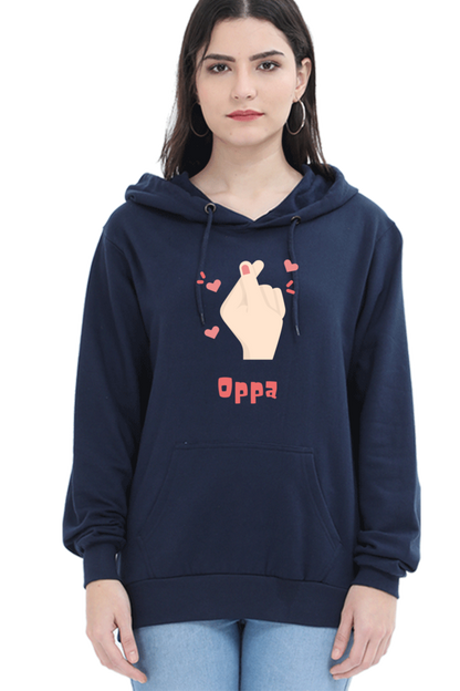 WOMEN || HOODIE SWEATSHIRT || K DRAMA OPPA FINGER HEART SARANGHAE