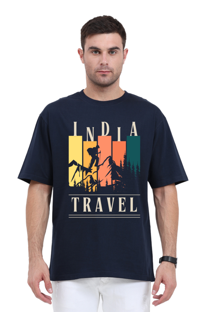 MEN || ROUND NECK OVERSIZED CLASSIC T-SHIRT || TRAVEL || ADVENTURE || INDIA || SKIER GRAPHIC