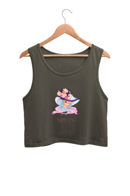 WOMEN || CROP TANK TOP || ZODIAC SIGN || ASTROLOGY || VIRGO || FLORAL PRINT || VECTOR ART || COSMIC || BIRTHDAY || GIFTS FOR HER