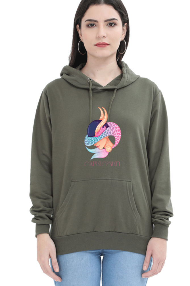 WOMEN || HOODIE SWEATSHIRT || ZODIAC SIGN || ASTROLOGY || CAPRICORN || EARTH || VECTOR ART || MERMAID || HORNED GOAT || BIRTHDAY || GIFT FOR HER