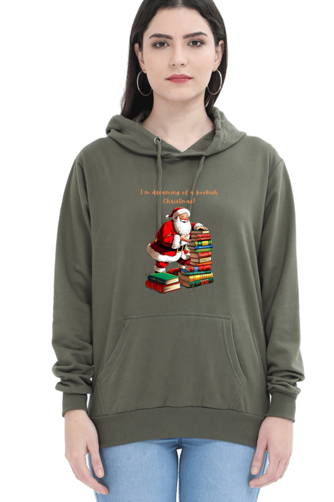 WOMEN || HOODIE SWEATSHIRT || MERRY CHRISTMAS || STREETWEAR || BOOKWORM || BOOK LOVER || SANTA CLAUS || READER || HOLIDAY FASHION || CUTE SANTA || GRAPHIC DESIGN || CHRISTMAS GIFTS || WINTER WEAR