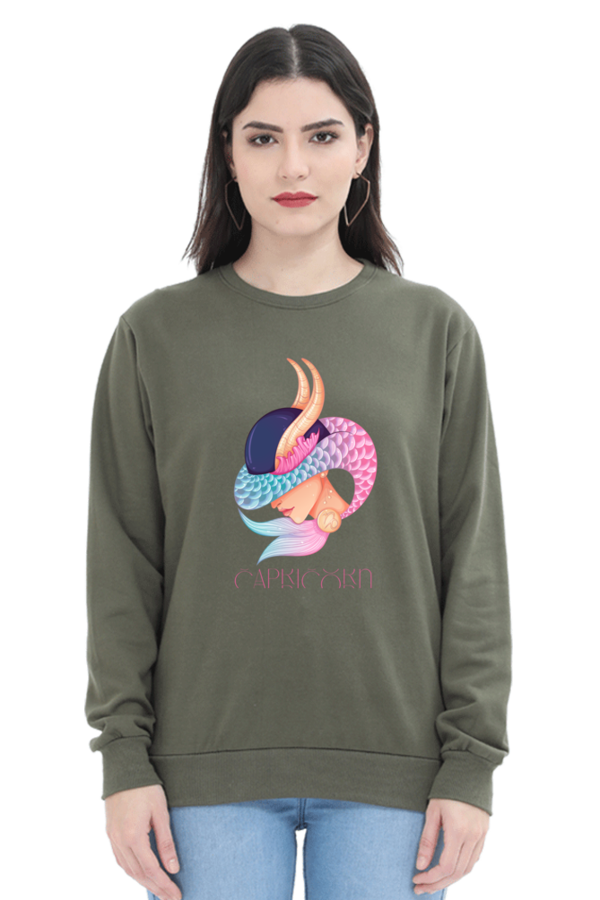 WOMEN || SWEATSHIRT || ZODIAC SIGN || ASTROLOGY || CAPRICORN || EARTH || VECTOR ART || MERMAID || HORNED GOAT || BIRTHDAY || GIFT FOR HER