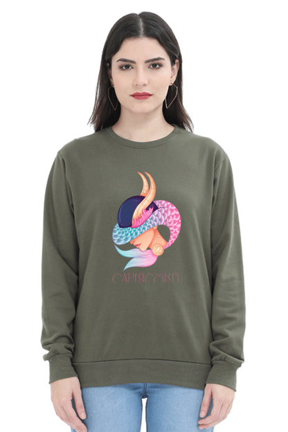 WOMEN || SWEATSHIRT || ZODIAC SIGN || ASTROLOGY || CAPRICORN || EARTH || VECTOR ART || MERMAID || HORNED GOAT || BIRTHDAY || GIFT FOR HER