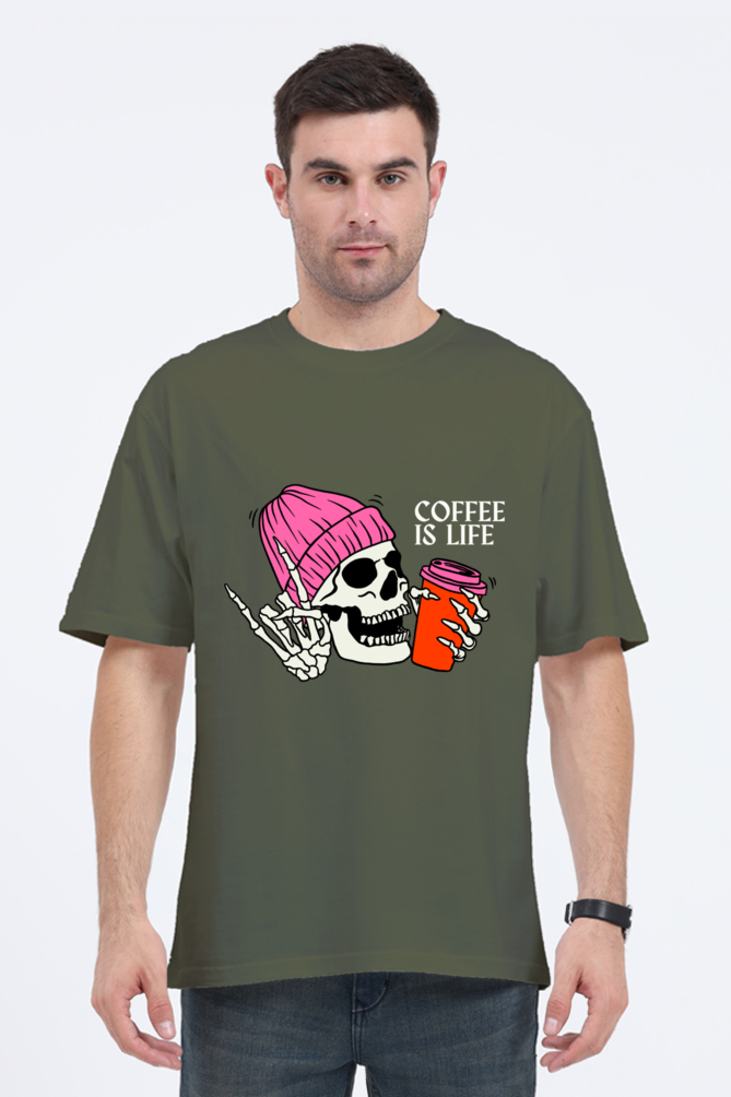 MEN || ROUND NECK OVERSIZED CLASSIC T-SHIRT || STREETWEAR || STREET ART || COFFEE LOVER || COFFEE ADDICT || SKULL || ZOMBIE || FUNNY QUOTES || MINIMALIST