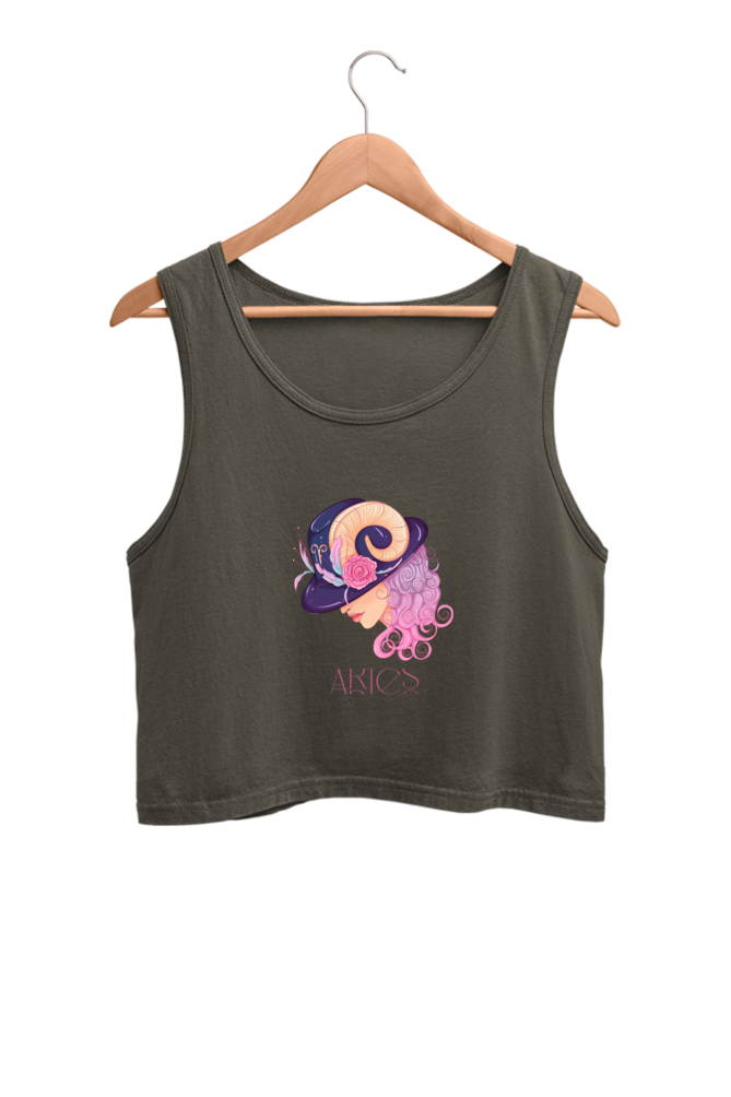 WOMEN || CROP TANK TOP || ZODIAC SIGN || ASTROLOGY || ARIES || FLORAL PRINT || BIRTHDAY || GIFTS FOR HER