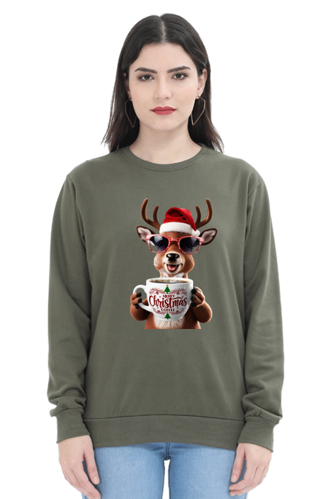 WOMEN || SWEATSHIRT || STREETWEAR || COFFEE LOVER || COFFEE ADDICT || REINDEER || FUNNY || CHRISTMAS GIFT || GIFT FOR HER || WINTER WEAR