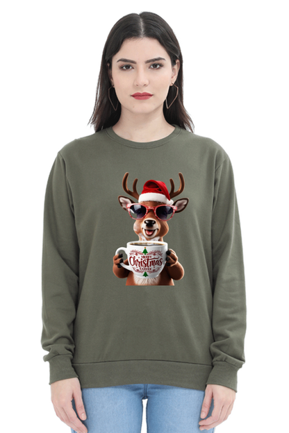 WOMEN || SWEATSHIRT || STREETWEAR || COFFEE LOVER || COFFEE ADDICT || REINDEER || FUNNY || CHRISTMAS GIFT || GIFT FOR HER || WINTER WEAR