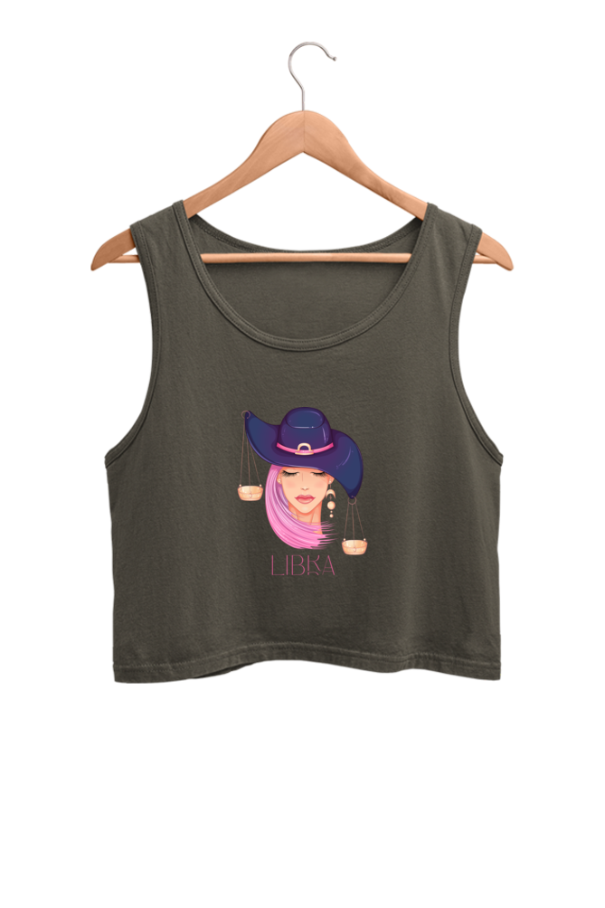 WOMEN || CROP TANK TOP || ZODIAC SIGN || ASTROLOGY || LIBRA || EXTROVERT || FRIENDLY || EARRINGS DESIGN || ELEGANT || VECTOR ART || BIRTHDAY || GIFT FOR HER